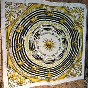 Vintage Astrologie Hermes Dies Et Hore Silk Scarf Cream Gold Black